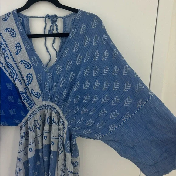 Anthropologie Indigo and Cream Patterned Maxi Caftan - Picture 3 of 6